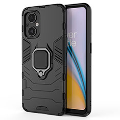 Custodia Silicone e Plastica Opaca Cover con Magnetico Anello Supporto S02 per Oppo Reno7 Z 5G Nero