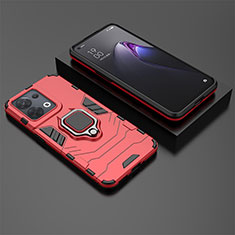 Custodia Silicone e Plastica Opaca Cover con Magnetico Anello Supporto S02 per Oppo Reno8 5G Rosso