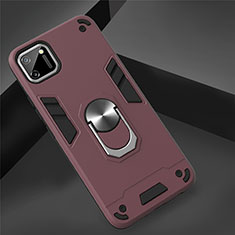Custodia Silicone e Plastica Opaca Cover con Magnetico Anello Supporto S02 per Realme C11 Rosso Rosa