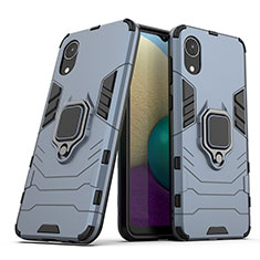 Custodia Silicone e Plastica Opaca Cover con Magnetico Anello Supporto S02 per Samsung Galaxy A03 Core Blu