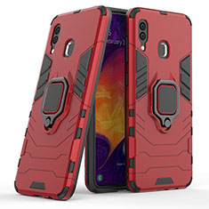 Custodia Silicone e Plastica Opaca Cover con Magnetico Anello Supporto S02 per Samsung Galaxy A20 Rosso