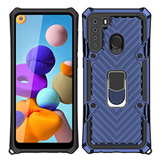 Custodia Silicone e Plastica Opaca Cover con Magnetico Anello Supporto S02 per Samsung Galaxy A21 Blu