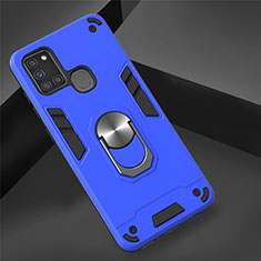 Custodia Silicone e Plastica Opaca Cover con Magnetico Anello Supporto S02 per Samsung Galaxy A21s Cielo Blu
