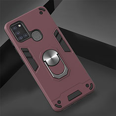 Custodia Silicone e Plastica Opaca Cover con Magnetico Anello Supporto S02 per Samsung Galaxy A21s Rosso Rosa