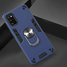 Custodia Silicone e Plastica Opaca Cover con Magnetico Anello Supporto S02 per Samsung Galaxy A41 Blu