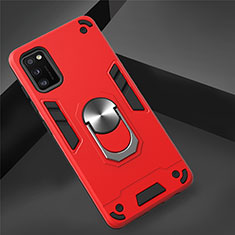 Custodia Silicone e Plastica Opaca Cover con Magnetico Anello Supporto S02 per Samsung Galaxy A41 Rosso