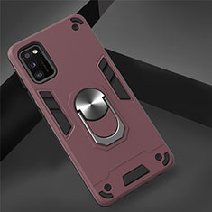 Custodia Silicone e Plastica Opaca Cover con Magnetico Anello Supporto S02 per Samsung Galaxy A41 Rosso Rosa