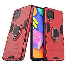 Custodia Silicone e Plastica Opaca Cover con Magnetico Anello Supporto S02 per Samsung Galaxy F62 5G Rosso