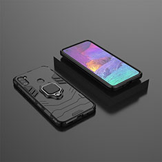 Custodia Silicone e Plastica Opaca Cover con Magnetico Anello Supporto S02 per Samsung Galaxy M11 Nero