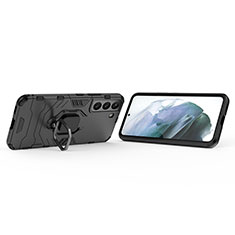 Custodia Silicone e Plastica Opaca Cover con Magnetico Anello Supporto S02 per Samsung Galaxy S21 FE 5G Nero