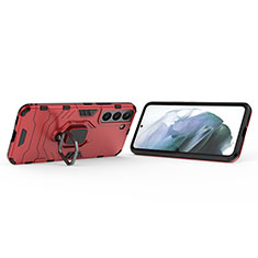 Custodia Silicone e Plastica Opaca Cover con Magnetico Anello Supporto S02 per Samsung Galaxy S21 FE 5G Rosso