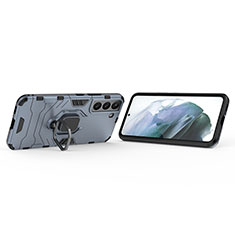 Custodia Silicone e Plastica Opaca Cover con Magnetico Anello Supporto S02 per Samsung Galaxy S22 Plus 5G Blu