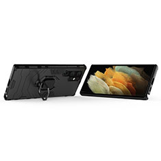Custodia Silicone e Plastica Opaca Cover con Magnetico Anello Supporto S02 per Samsung Galaxy S23 Ultra 5G Nero