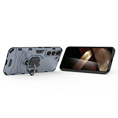 Custodia Silicone e Plastica Opaca Cover con Magnetico Anello Supporto S02 per Samsung Galaxy S24 5G Blu
