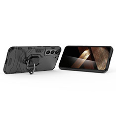 Custodia Silicone e Plastica Opaca Cover con Magnetico Anello Supporto S02 per Samsung Galaxy S24 5G Nero