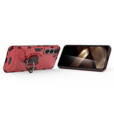 Custodia Silicone e Plastica Opaca Cover con Magnetico Anello Supporto S02 per Samsung Galaxy S24 5G Rosso