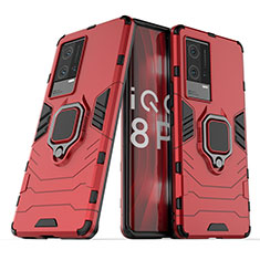Custodia Silicone e Plastica Opaca Cover con Magnetico Anello Supporto S02 per Vivo iQOO 8 Pro 5G Rosso
