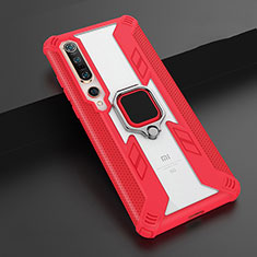 Custodia Silicone e Plastica Opaca Cover con Magnetico Anello Supporto S02 per Xiaomi Mi 10 Pro Rosso