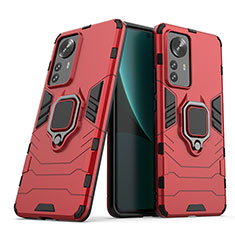 Custodia Silicone e Plastica Opaca Cover con Magnetico Anello Supporto S02 per Xiaomi Mi 12 Pro 5G Rosso