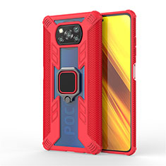Custodia Silicone e Plastica Opaca Cover con Magnetico Anello Supporto S02 per Xiaomi Poco X3 Pro Rosso