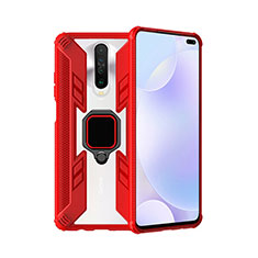 Custodia Silicone e Plastica Opaca Cover con Magnetico Anello Supporto S02 per Xiaomi Redmi K30 4G Rosso