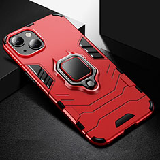Custodia Silicone e Plastica Opaca Cover con Magnetico Anello Supporto S03 per Apple iPhone 13 Rosso