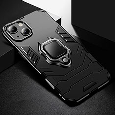 Custodia Silicone e Plastica Opaca Cover con Magnetico Anello Supporto S03 per Apple iPhone 14 Nero