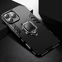 Custodia Silicone e Plastica Opaca Cover con Magnetico Anello Supporto S03 per Apple iPhone 15 Pro Max Nero