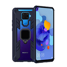 Custodia Silicone e Plastica Opaca Cover con Magnetico Anello Supporto S03 per Huawei Mate 30 Lite Blu