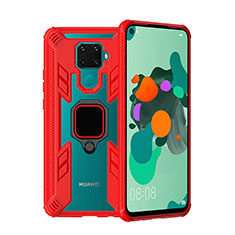 Custodia Silicone e Plastica Opaca Cover con Magnetico Anello Supporto S03 per Huawei Nova 5i Pro Rosso