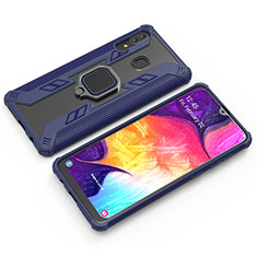 Custodia Silicone e Plastica Opaca Cover con Magnetico Anello Supporto S03 per Samsung Galaxy A20 Blu