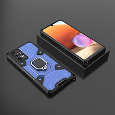 Custodia Silicone e Plastica Opaca Cover con Magnetico Anello Supporto S03 per Samsung Galaxy A32 5G Blu