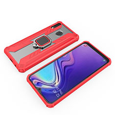 Custodia Silicone e Plastica Opaca Cover con Magnetico Anello Supporto S03 per Samsung Galaxy M20 Rosso