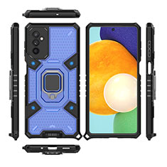Custodia Silicone e Plastica Opaca Cover con Magnetico Anello Supporto S03 per Samsung Galaxy M52 5G Blu