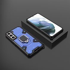 Custodia Silicone e Plastica Opaca Cover con Magnetico Anello Supporto S03 per Samsung Galaxy S21 5G Blu