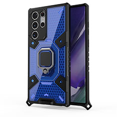 Custodia Silicone e Plastica Opaca Cover con Magnetico Anello Supporto S03 per Samsung Galaxy S21 Ultra 5G Blu