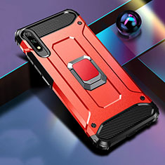 Custodia Silicone e Plastica Opaca Cover con Magnetico Anello Supporto S04 per Huawei Honor 9X Rosso