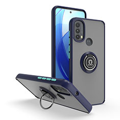 Custodia Silicone e Plastica Opaca Cover con Magnetico Anello Supporto S04 per Motorola Moto E20 Blu