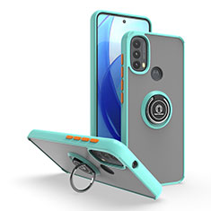 Custodia Silicone e Plastica Opaca Cover con Magnetico Anello Supporto S04 per Motorola Moto E30 Ciano