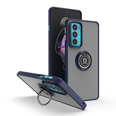 Custodia Silicone e Plastica Opaca Cover con Magnetico Anello Supporto S04 per Motorola Moto Edge 20 5G Blu