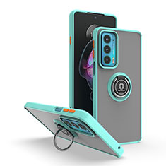 Custodia Silicone e Plastica Opaca Cover con Magnetico Anello Supporto S04 per Motorola Moto Edge 20 5G Ciano