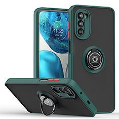 Custodia Silicone e Plastica Opaca Cover con Magnetico Anello Supporto S04 per Motorola Moto Edge (2022) 5G Verde Notte