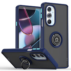 Custodia Silicone e Plastica Opaca Cover con Magnetico Anello Supporto S04 per Motorola Moto Edge 30 Pro 5G Blu