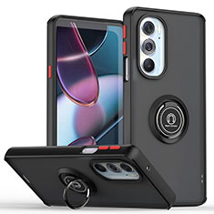 Custodia Silicone e Plastica Opaca Cover con Magnetico Anello Supporto S04 per Motorola Moto Edge Plus (2022) 5G Rosso e Nero