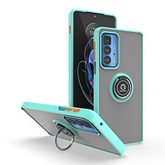 Custodia Silicone e Plastica Opaca Cover con Magnetico Anello Supporto S04 per Motorola Moto Edge S Pro 5G Ciano
