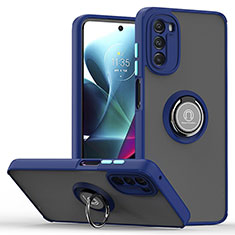 Custodia Silicone e Plastica Opaca Cover con Magnetico Anello Supporto S04 per Motorola Moto G 5G (2022) Blu