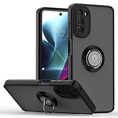 Custodia Silicone e Plastica Opaca Cover con Magnetico Anello Supporto S04 per Motorola Moto G 5G (2022) Nero