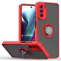 Custodia Silicone e Plastica Opaca Cover con Magnetico Anello Supporto S04 per Motorola Moto G 5G (2022) Rosso