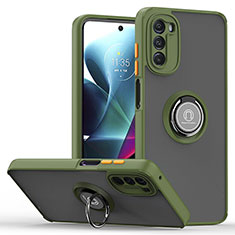Custodia Silicone e Plastica Opaca Cover con Magnetico Anello Supporto S04 per Motorola Moto G 5G (2022) Verde