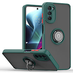 Custodia Silicone e Plastica Opaca Cover con Magnetico Anello Supporto S04 per Motorola Moto G 5G (2022) Verde Notte